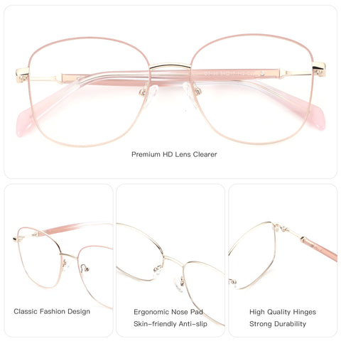 ZENOTTIC D3496 rose gold metal geometric eyeglasses with clear lenses.