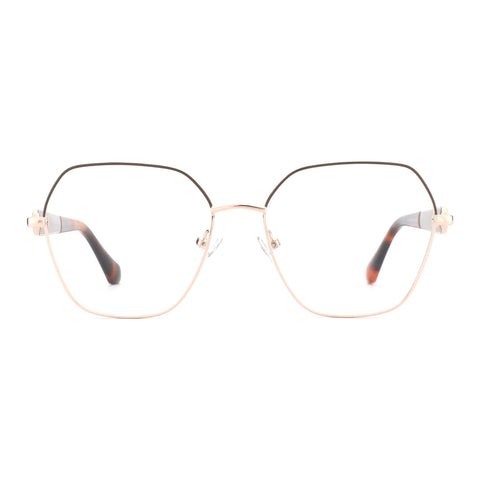 ZENOTTIC Zoey geometric eyeglasses with gold metal frame and tortoise shell temple arms.