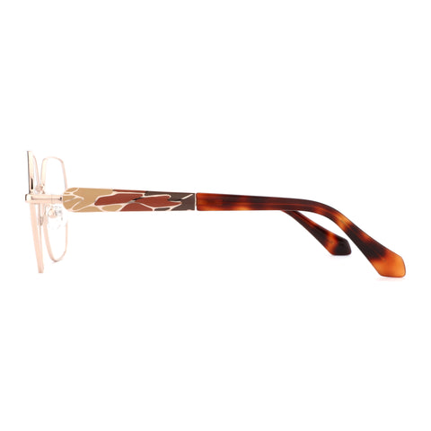 ZENOTTIC Zoey geometric glasses, rose gold metal, brown pattern & tortoiseshell temples.