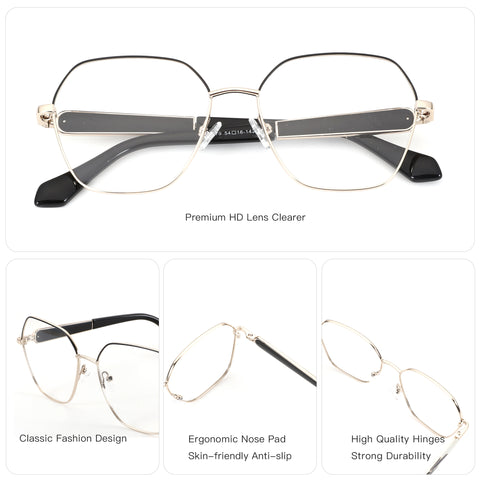 ZENOTTIC Zoey geometric metal eyeglasses, cool vision clear HD lenses.