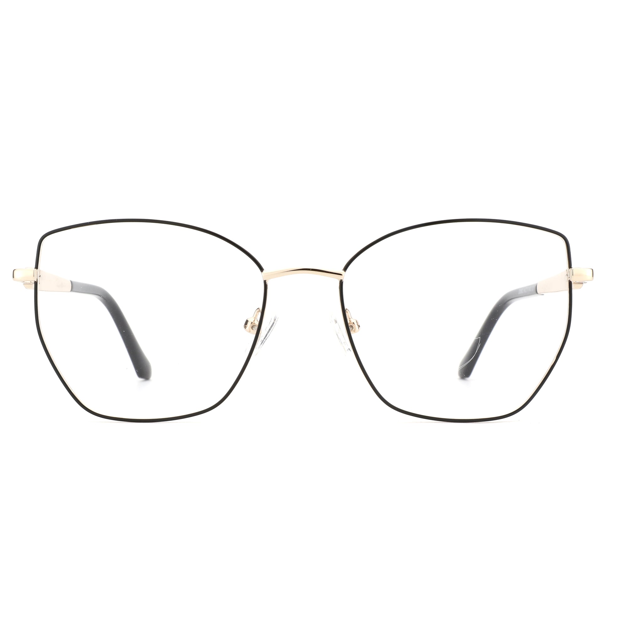 ZENOTTIC Lillian eyeglasses: geometric black metal frame with gold accents.