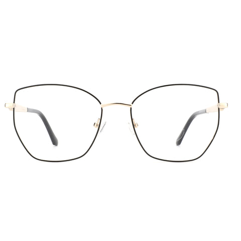 ZENOTTIC Lillian eyeglasses: geometric black metal frame with gold accents.