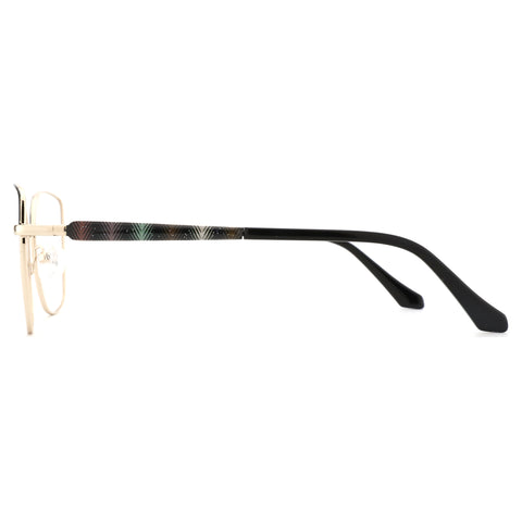ZENOTTIC Andrea eyeglasses: gold metal cat-eye frame with patterned black temples.