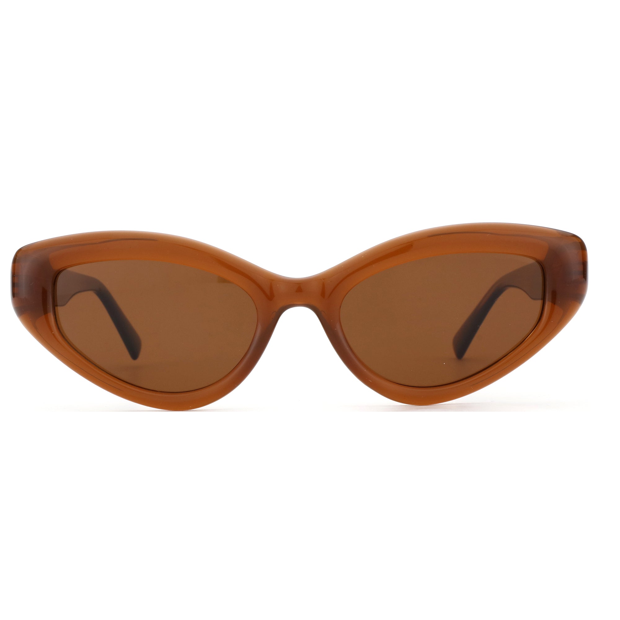 Zenottic women's acetate cat eye sunglasses in translucent brown with brown lenses.