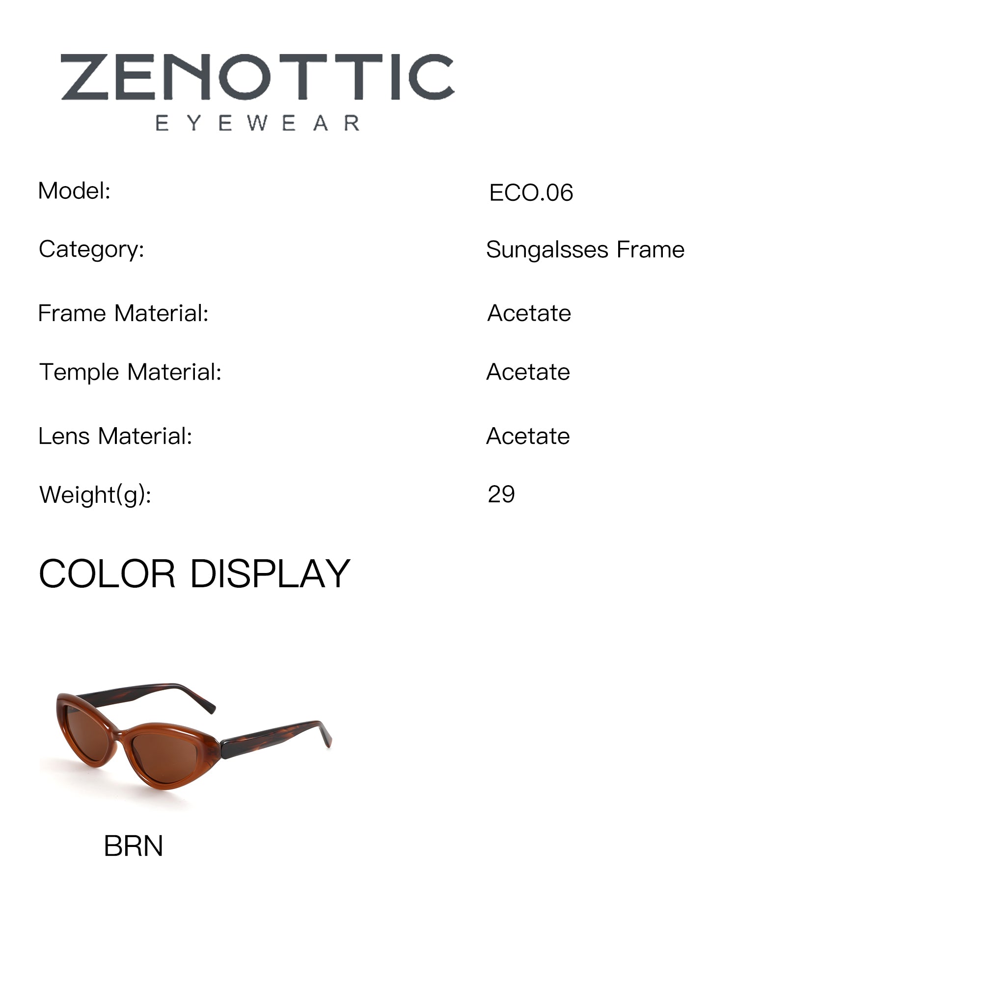 ZENOTTIC ECO.06 women's brown acetate cat eye polarized sunglasses