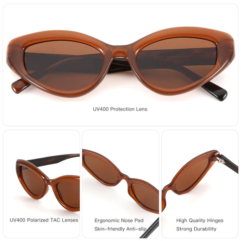 ZENOTTIC women's brown acetate cat eye sunglasses, UV400 polarized TAC lenses.