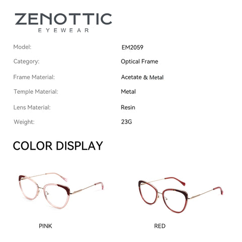 Zenottic Paloma eyeglasses in pink and red. Acetate & metal frame, resin lenses. Model EM2059.