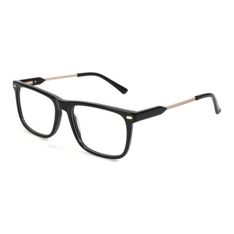Zenottic Meredith square acetate glasses. Fashionable black frame with gold accents & metal temples.