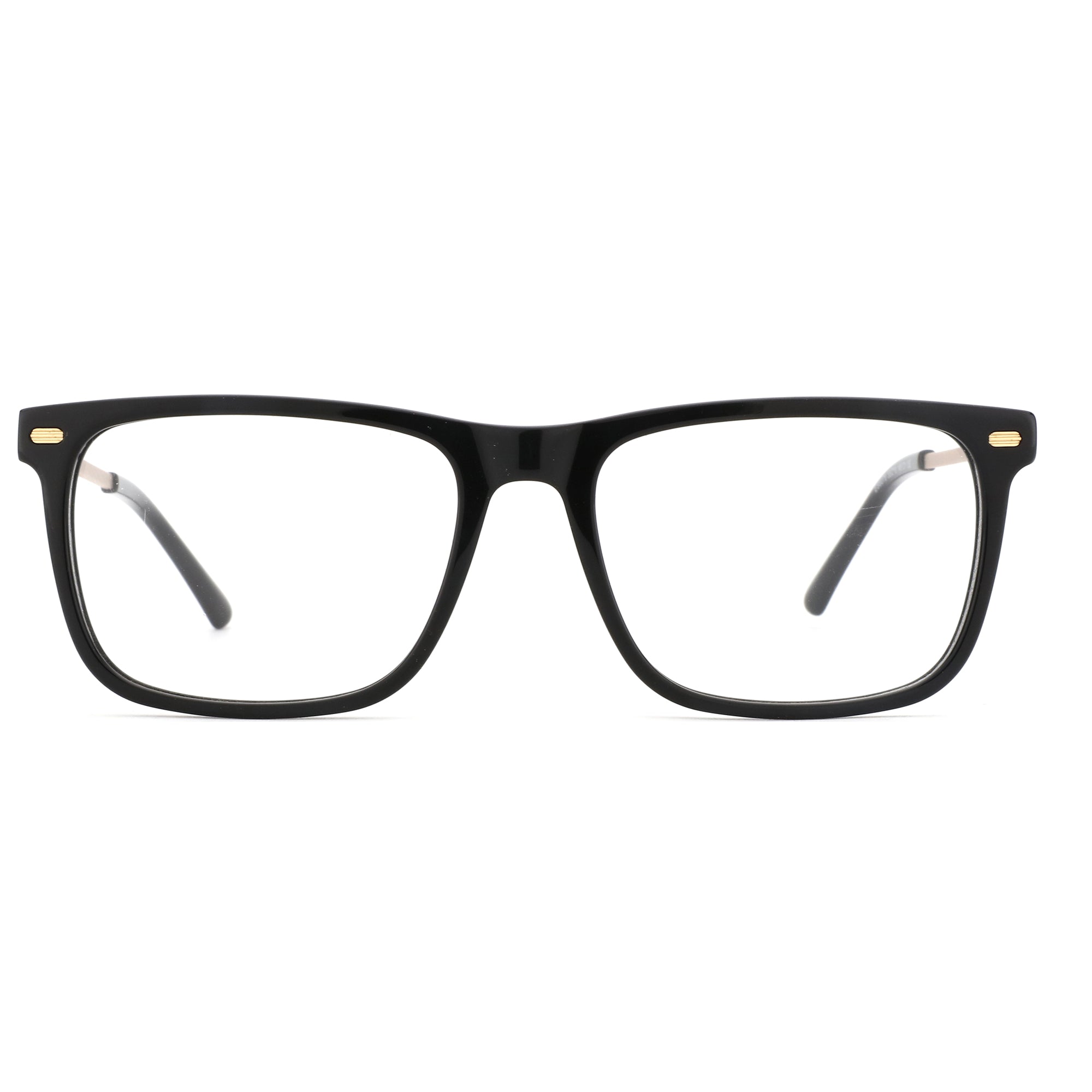 Zenottic Meredith black acetate square eyeglasses with clear lenses.
