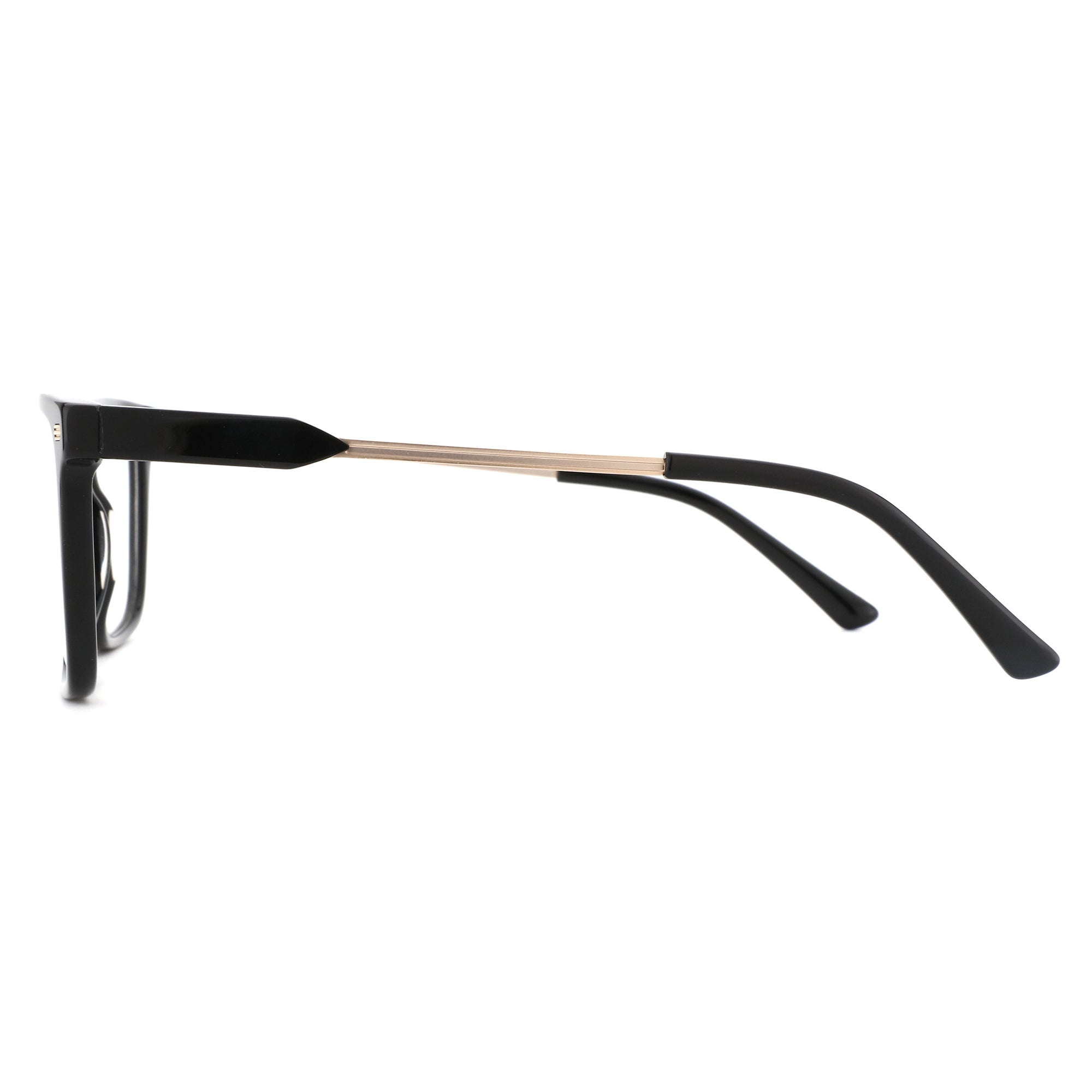 ZENOTTIC Meredith square prescription glasses in black acetate with gold temples.