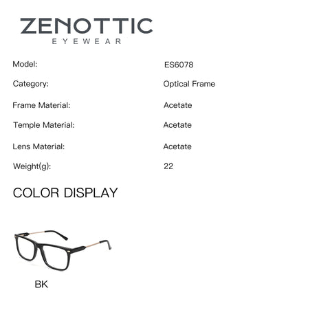 ZENOTTI Meredith eyeglasses in black acetate with a square frame and gold temple accents.