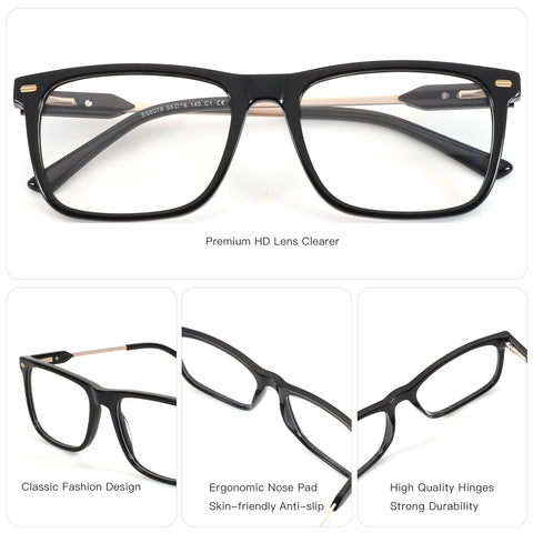 Zenottic Meredith black acetate square frame glasses, clear lenses.
