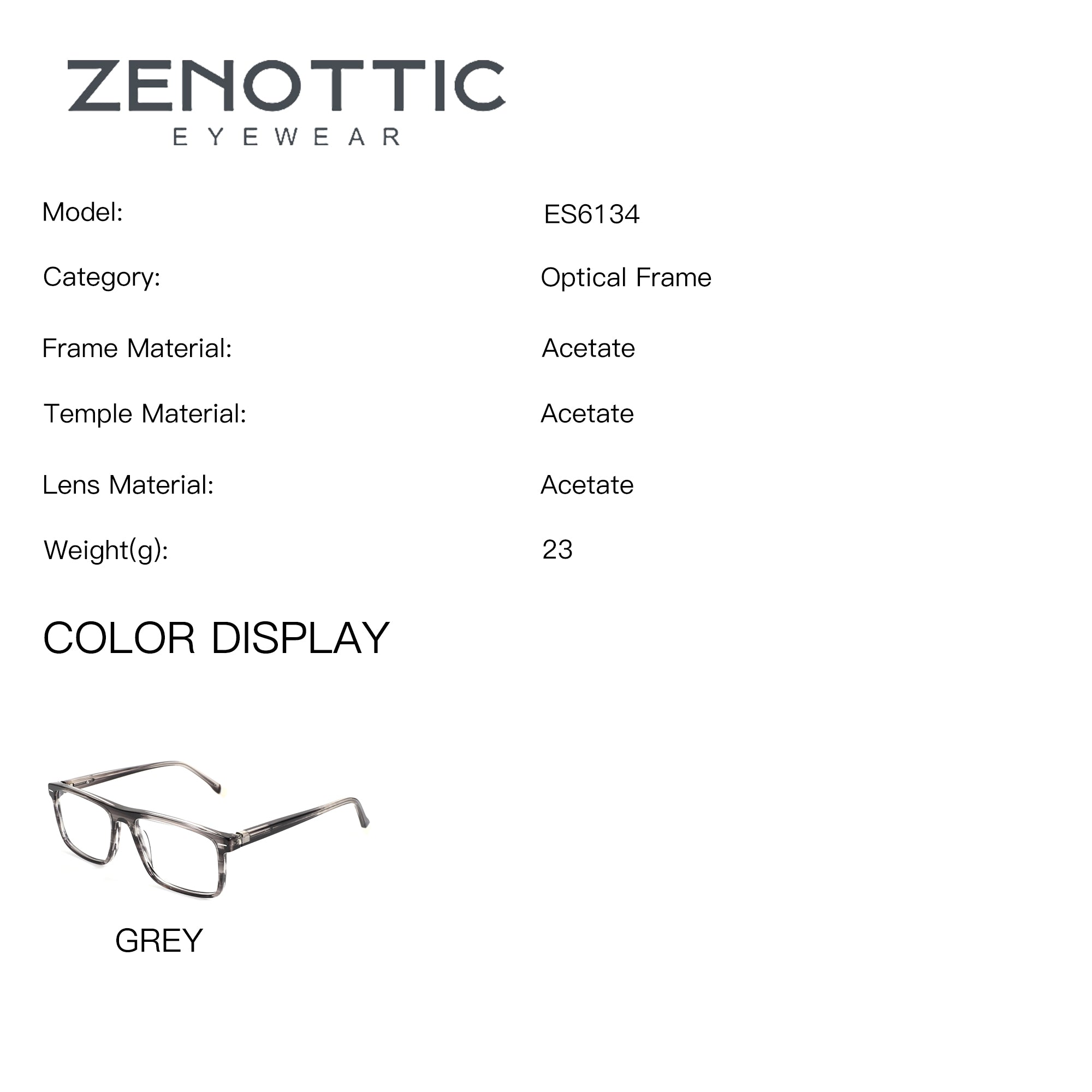Zenottic Marlon grey acetate square eyeglasses