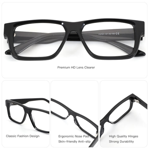 ZENOTTIC Marcus black acetate square fashion eyeglasses with ergonomic nose pads and durable hinges.