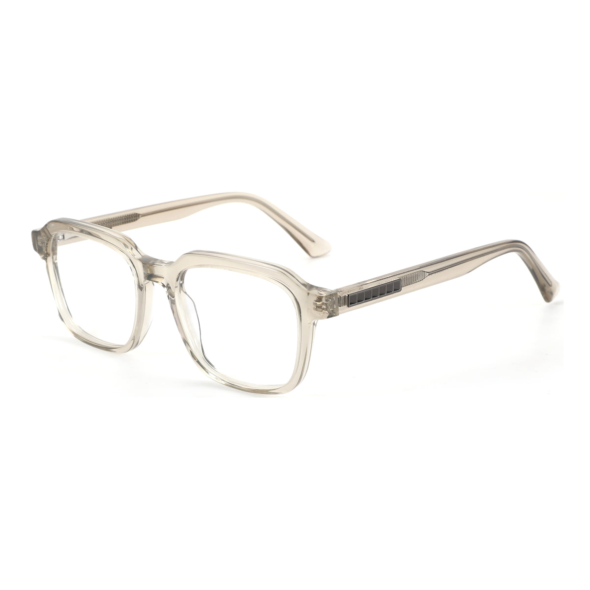 ZENOTTIC Lyndon square acetate eyeglasses with black temple details, light grey.