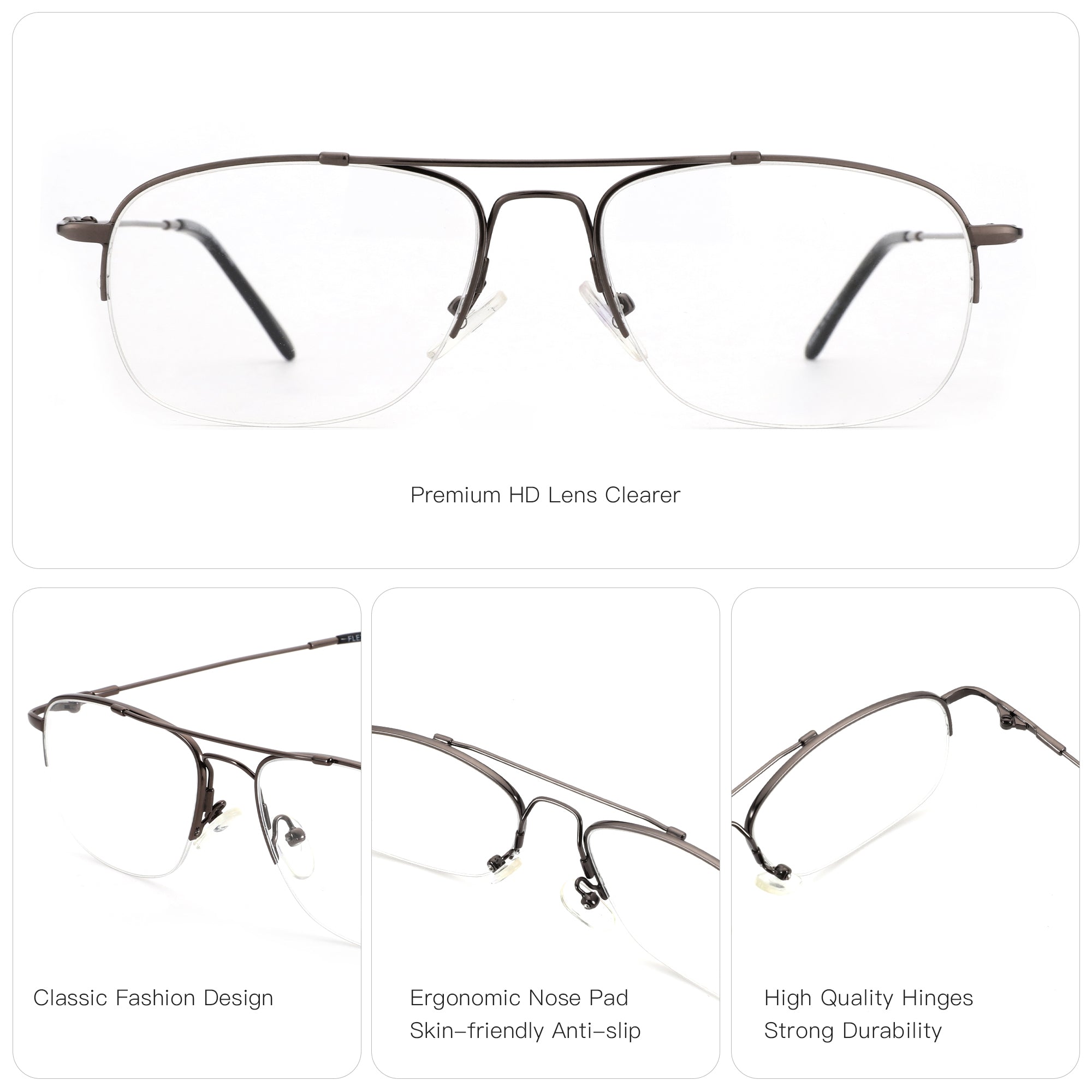 Zenottic Harvey eyeglasses, memory metal frame, ergonomic nose pad, classic aviator style.