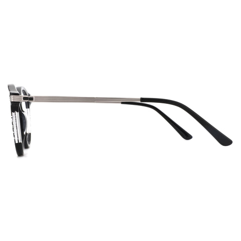 Zenottic Swilder black acetate round fashion eyeglasses with silver metal hinge details.