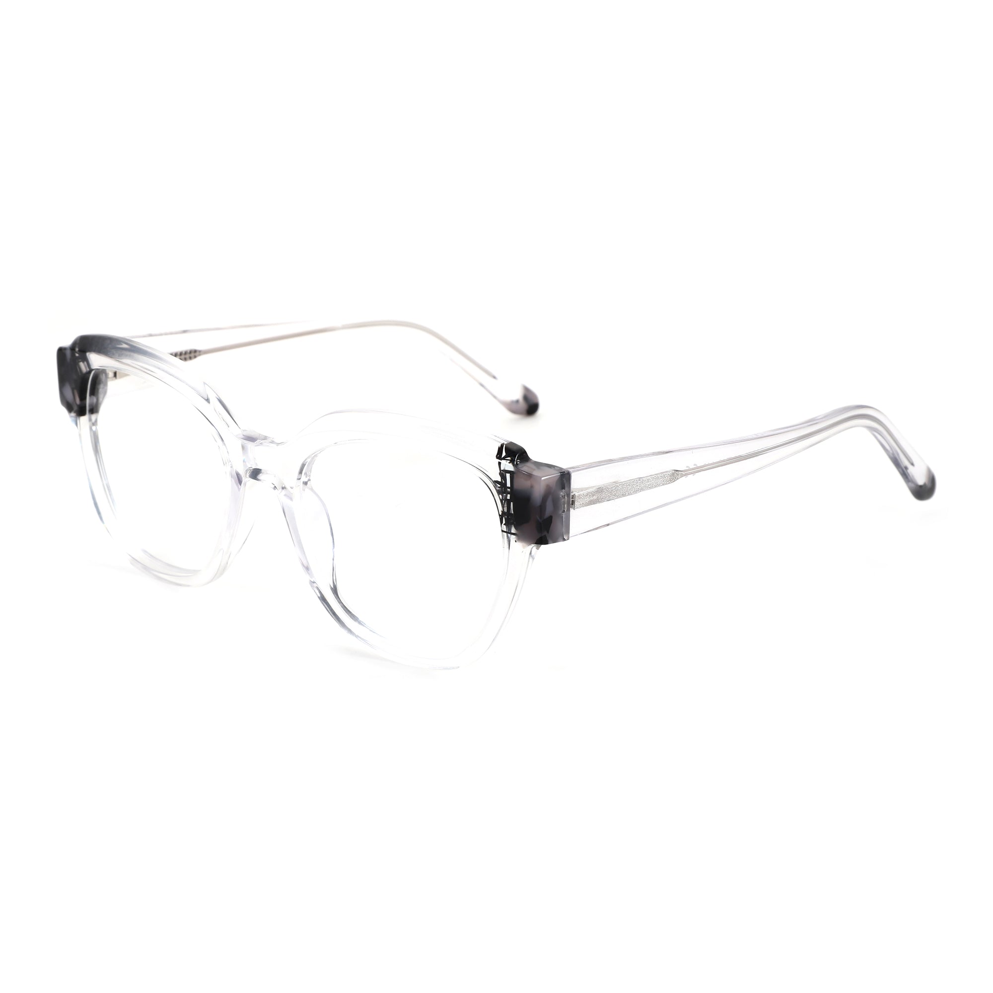 Zenottic Janisa clear acetate square eyeglasses with marbled hinge accents.