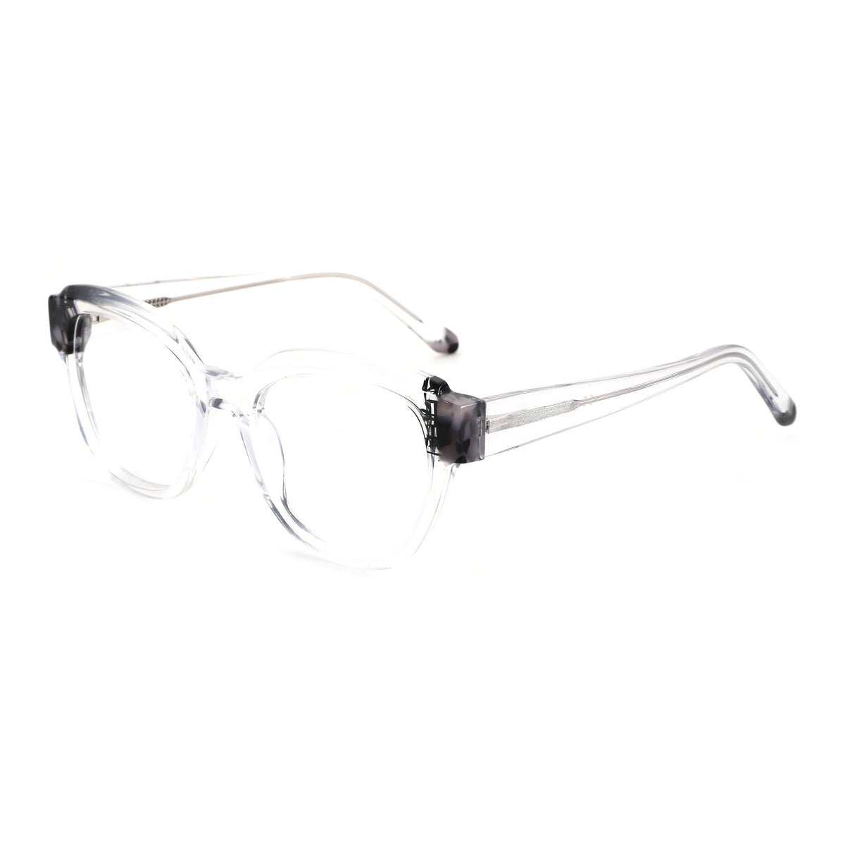 Zenottic Janisa clear acetate square eyeglasses with marbled hinge accents.