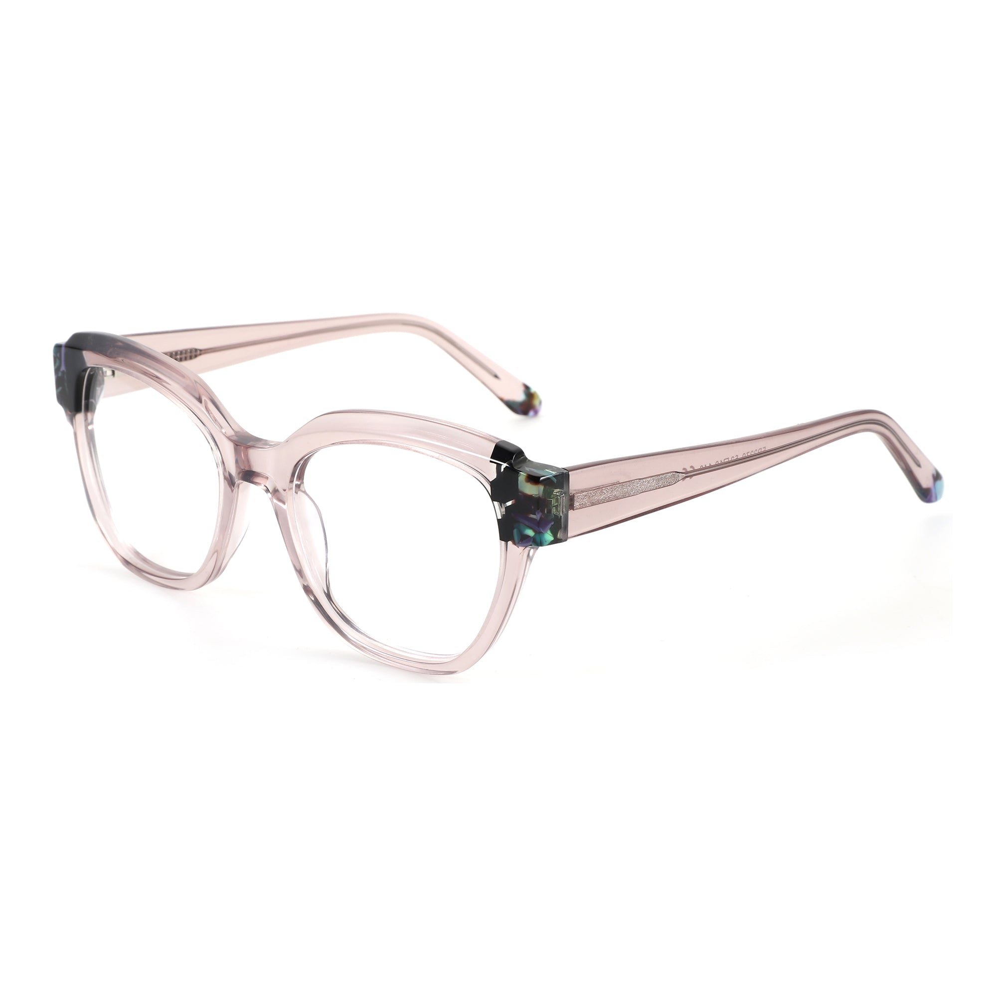 ZENOTTIC Janisa blush pink acetate square fashion eyeglasses with glitter and patterned temples
