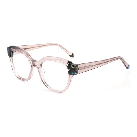 ZENOTTIC Janisa blush pink acetate square fashion eyeglasses with glitter and patterned temples
