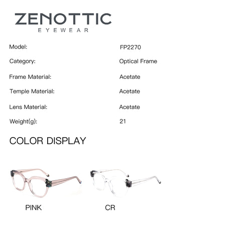 ZENOTTIC Janisa FP2270 eyeglasses: pink and clear acetate square frame.