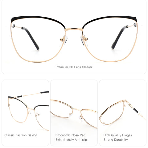 Zenottic Marina eyeglasses FRHD605 gold frame with black accents, classic design, HD lenses, ergonomic nose pads