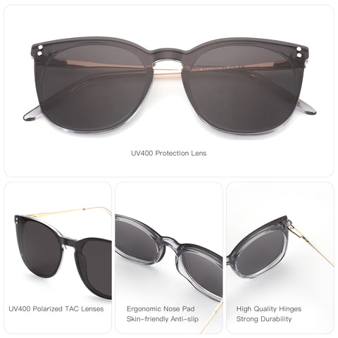 Zenottic Rebecca grey round sunglasses with UV400 polarized TAC lenses, ergonomic nose pad, and durable hinges.