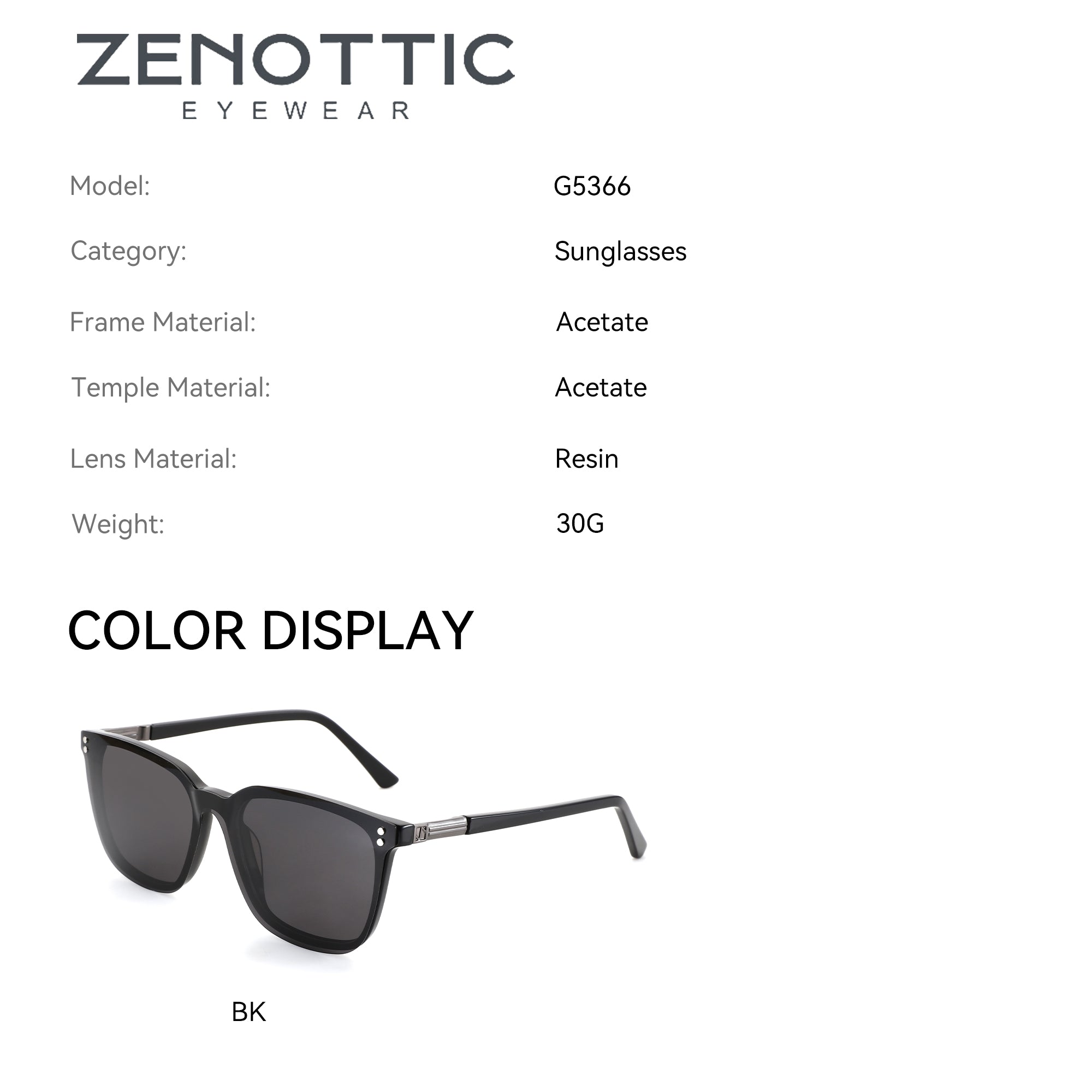 Zenottic Sun Glasses Quaid in black acetate with resin lenses and silver temple accents.