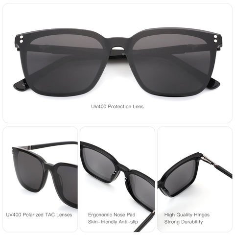 Zenottic black square sunglasses with UV400 polarized lenses and durable hinges.