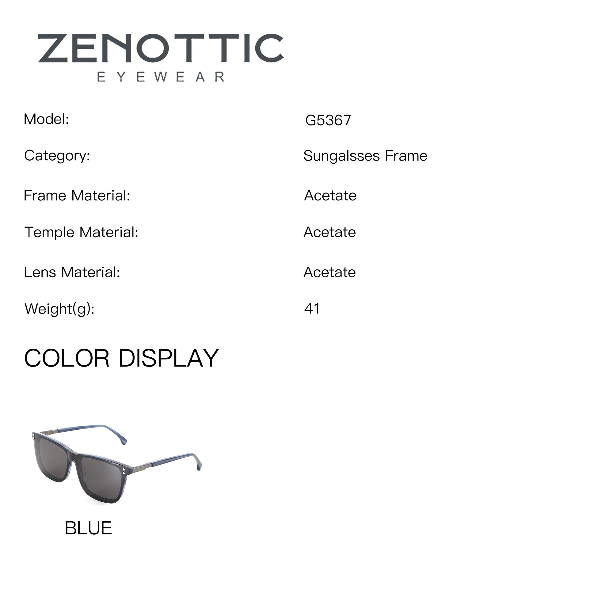 ZENOTTIC G5367 Lawrence blue acetate square designer sunglasses