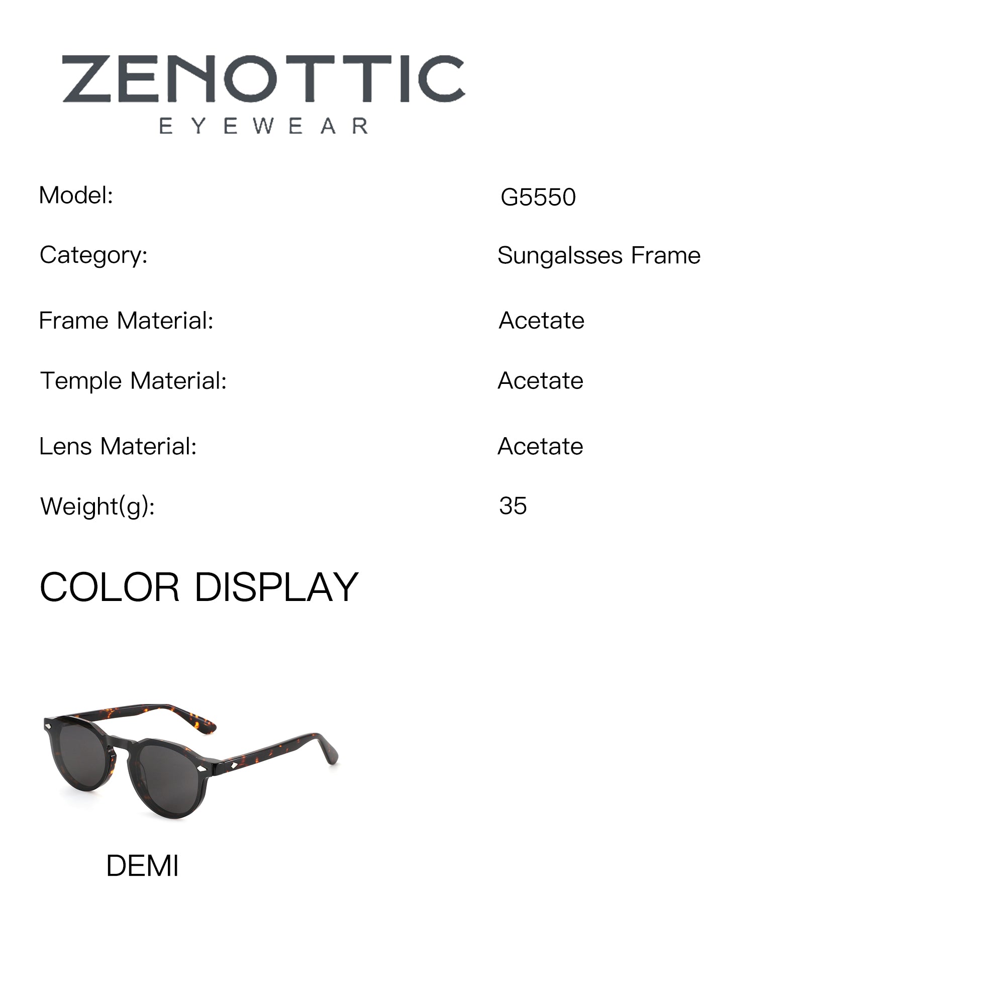ZENOTTIC geometric acetate sunglasses in demi tortoiseshell pattern. Model G5550.