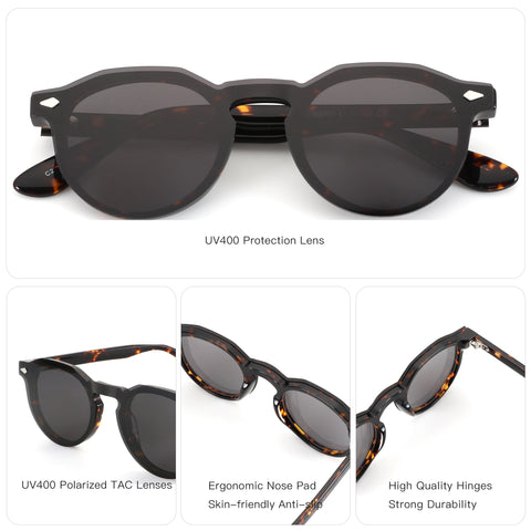 ZENOTTIC Miscedence geometric sunglasses with acetate tortoise shell frame and UV400 lenses.