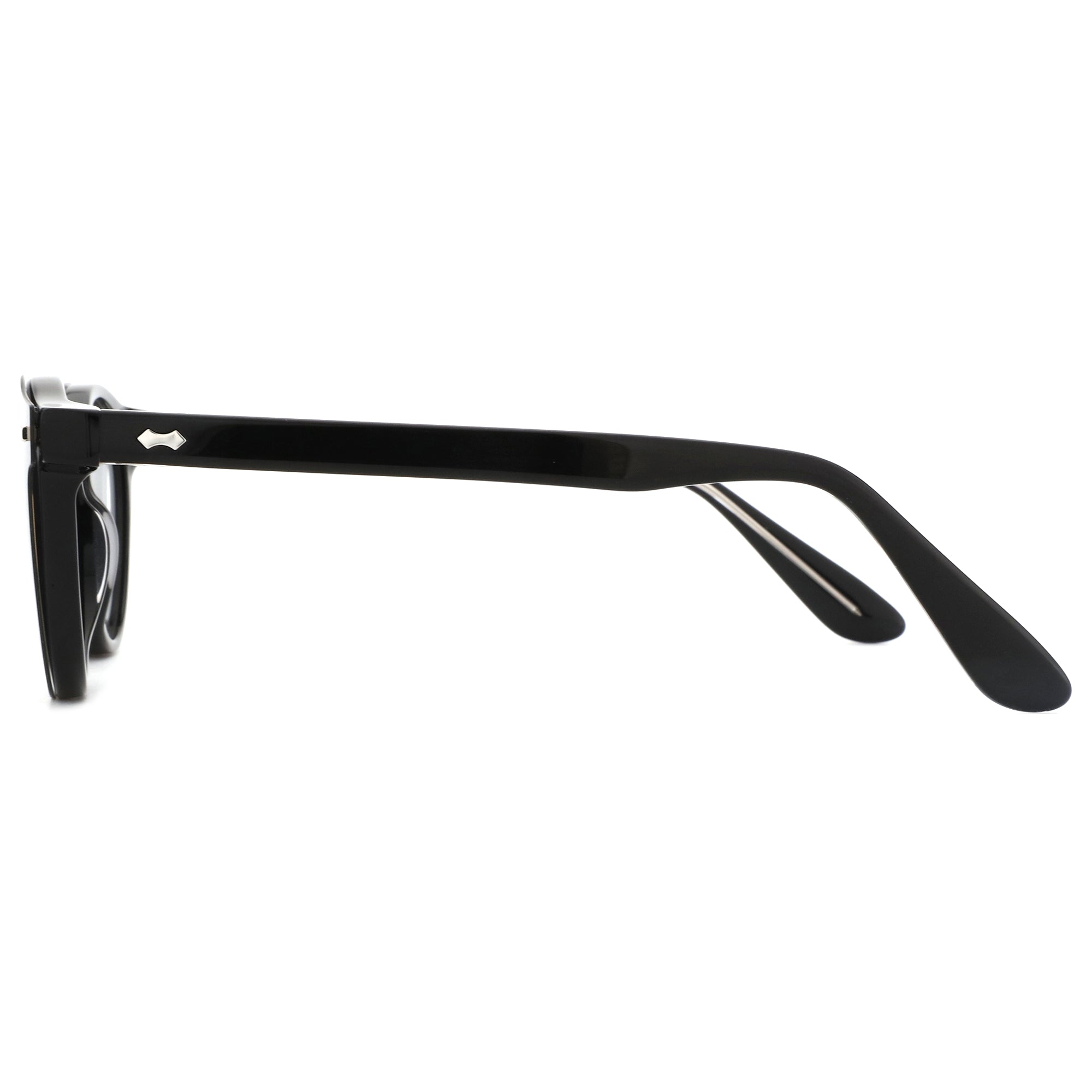 Zenottic Cinta black acetate sunglasses, classic vintage round style, side view.