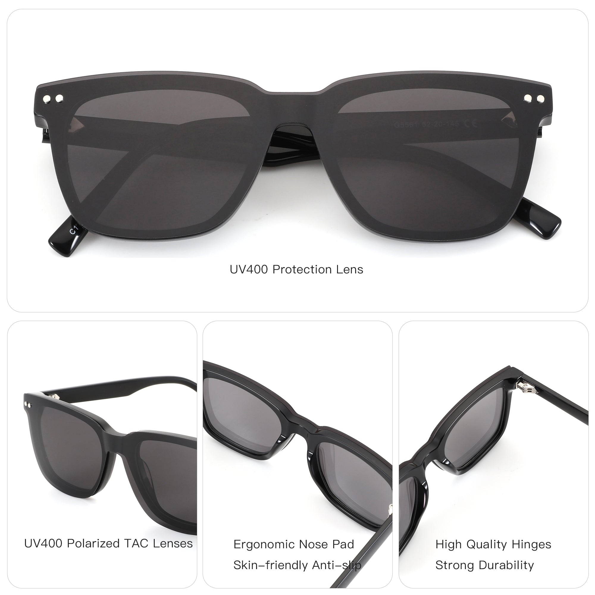 ZENOTTIC Palpitate black acetate fashion square sunglasses UV400 polarized