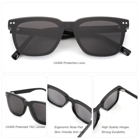 ZENOTTIC Palpitate black acetate fashion square sunglasses UV400 polarized