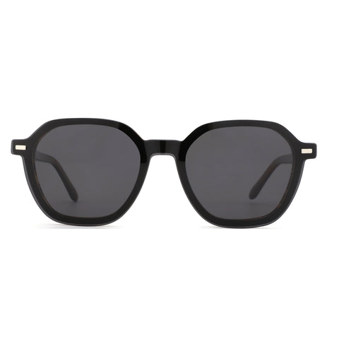 ZENOTTIC Jason black retro geometric acetate sunglasses with UV protection