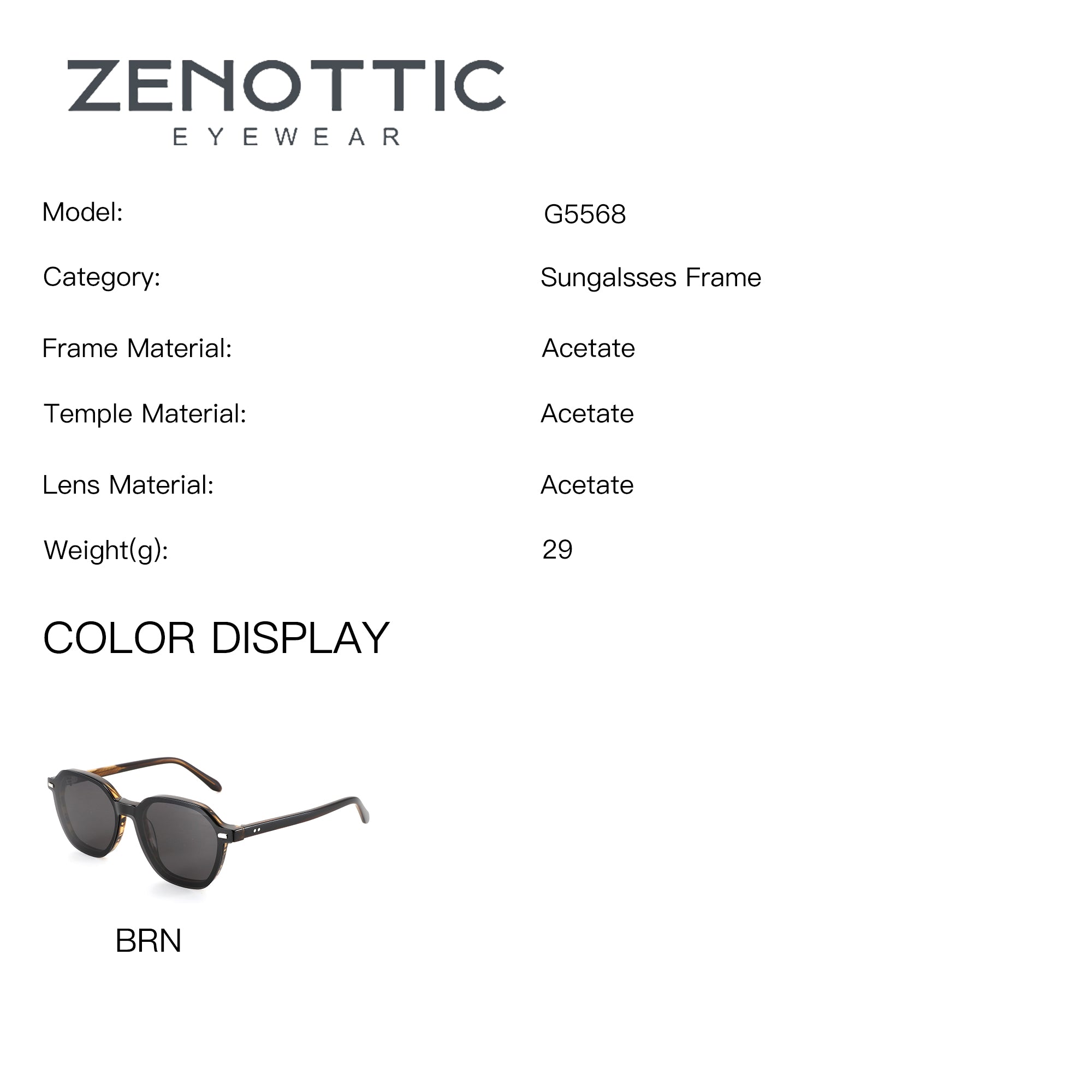 ZENOTTIC Jason G5568 brown geometric retro acetate sunglasses