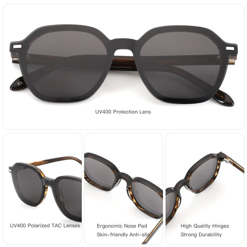 Zenottic Jason sunglasses: Retro geometric acetate frame, UV400 polarized TAC lenses.