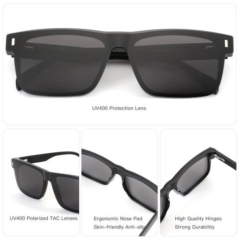ZENOTTIC Greg black acetate square sunglasses, UV400 polarized TAC lenses.
