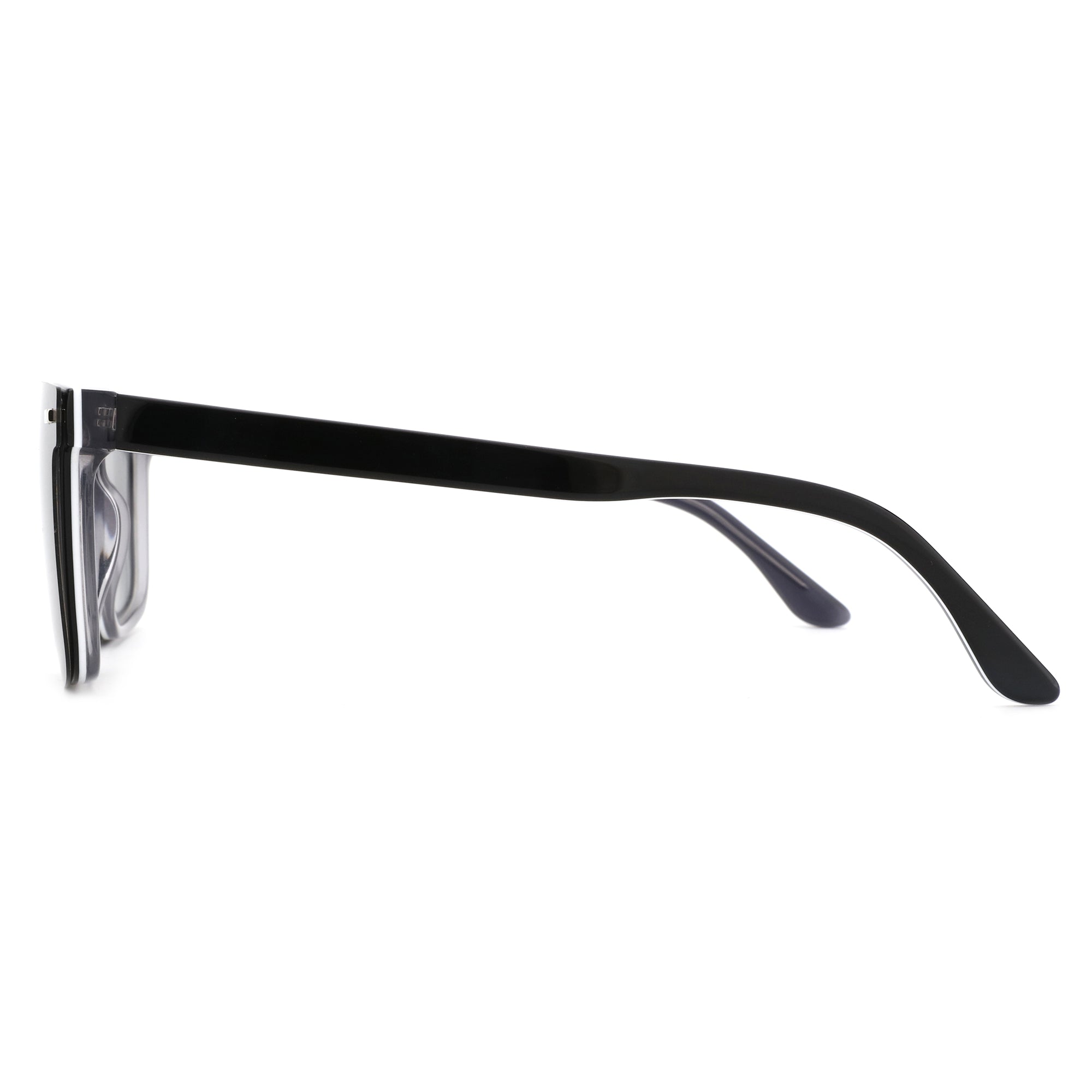 Close-up side view of ZENOTTIC Ellis black acetate square frame sunglasses.