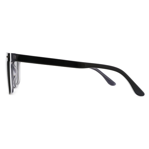 Close-up side view of ZENOTTIC Ellis black acetate square frame sunglasses.