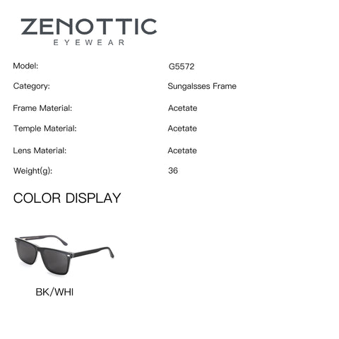 Zenottic Ellis G5572 sunglasses, black/white acetate square frame.