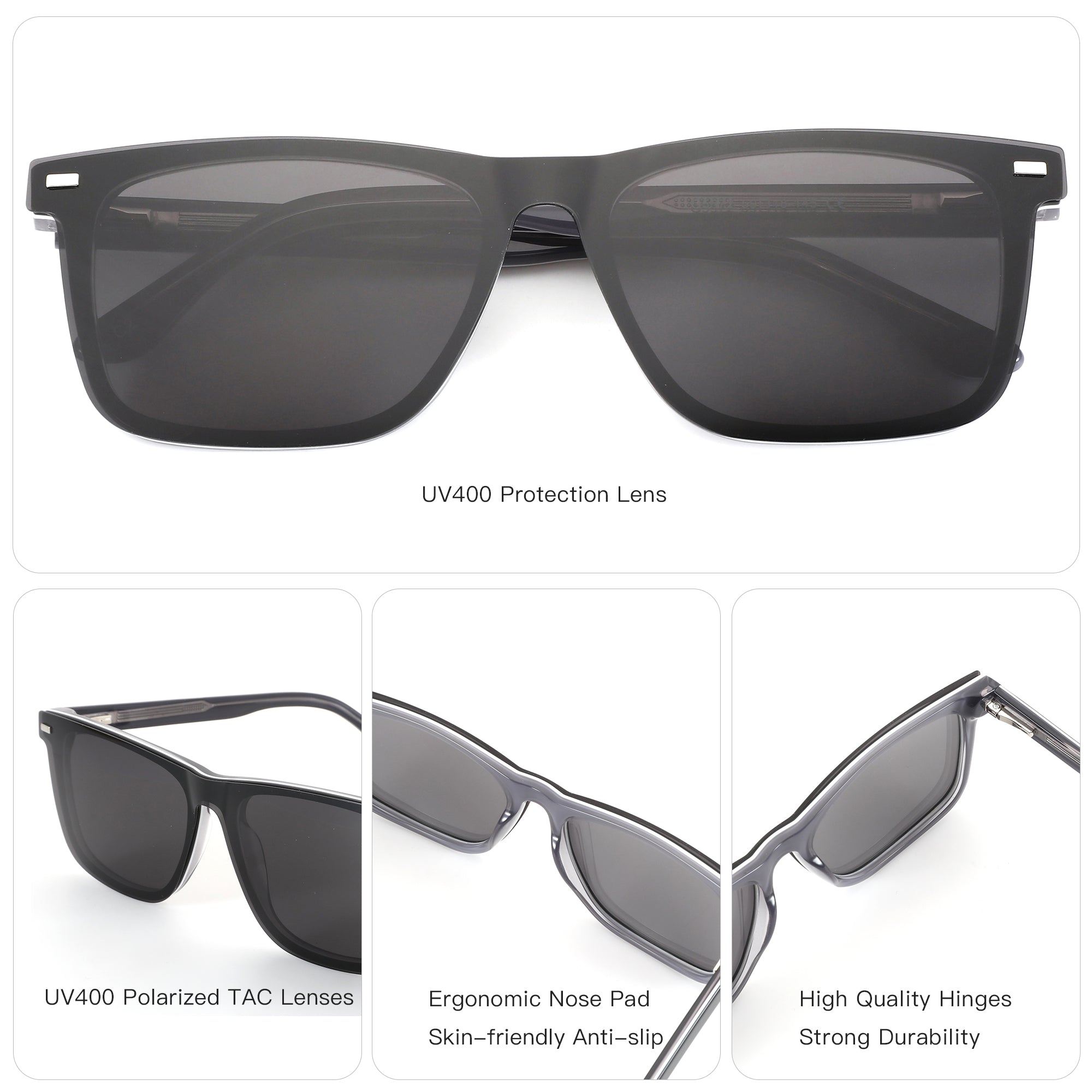 Zenottic Ellis square acetate sunglasses with UV400 polarized TAC lenses and durable hinges.