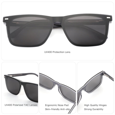 Zenottic Ellis square acetate sunglasses with UV400 polarized TAC lenses and durable hinges.