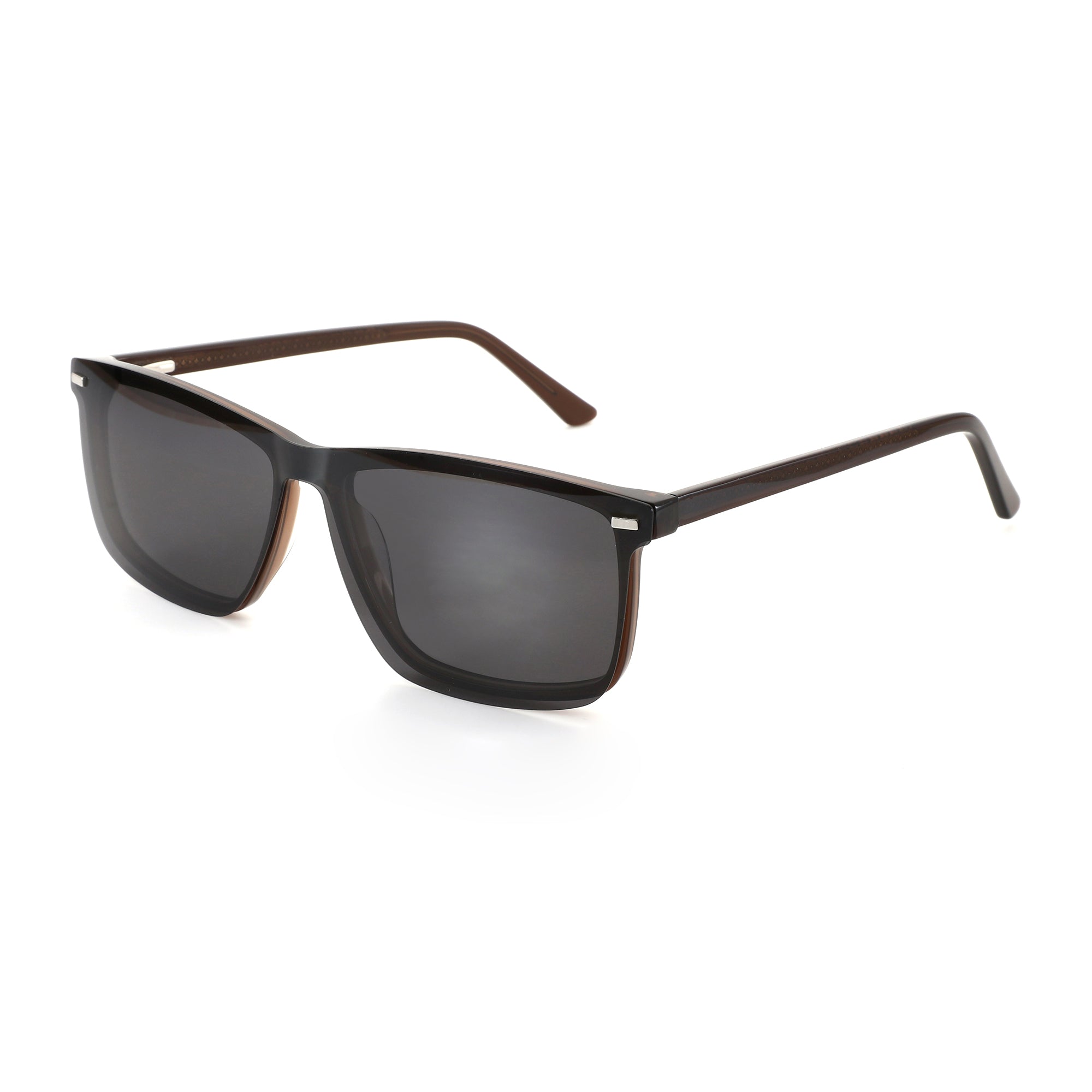 Zenottic King square men's sunglasses, black acetate frame with brown temples, UV400 lenses.