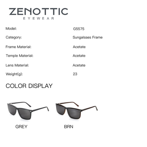 Zenottic G5575 men's square acetate sunglasses in Grey and Brown color options.