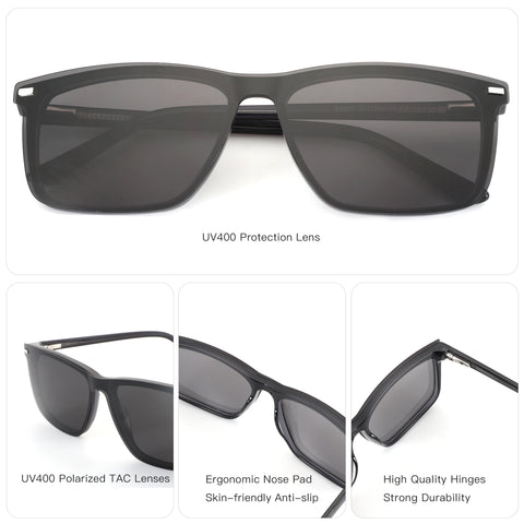 Zenottic King men's square black acetate sunglasses, UV400 polarized lenses