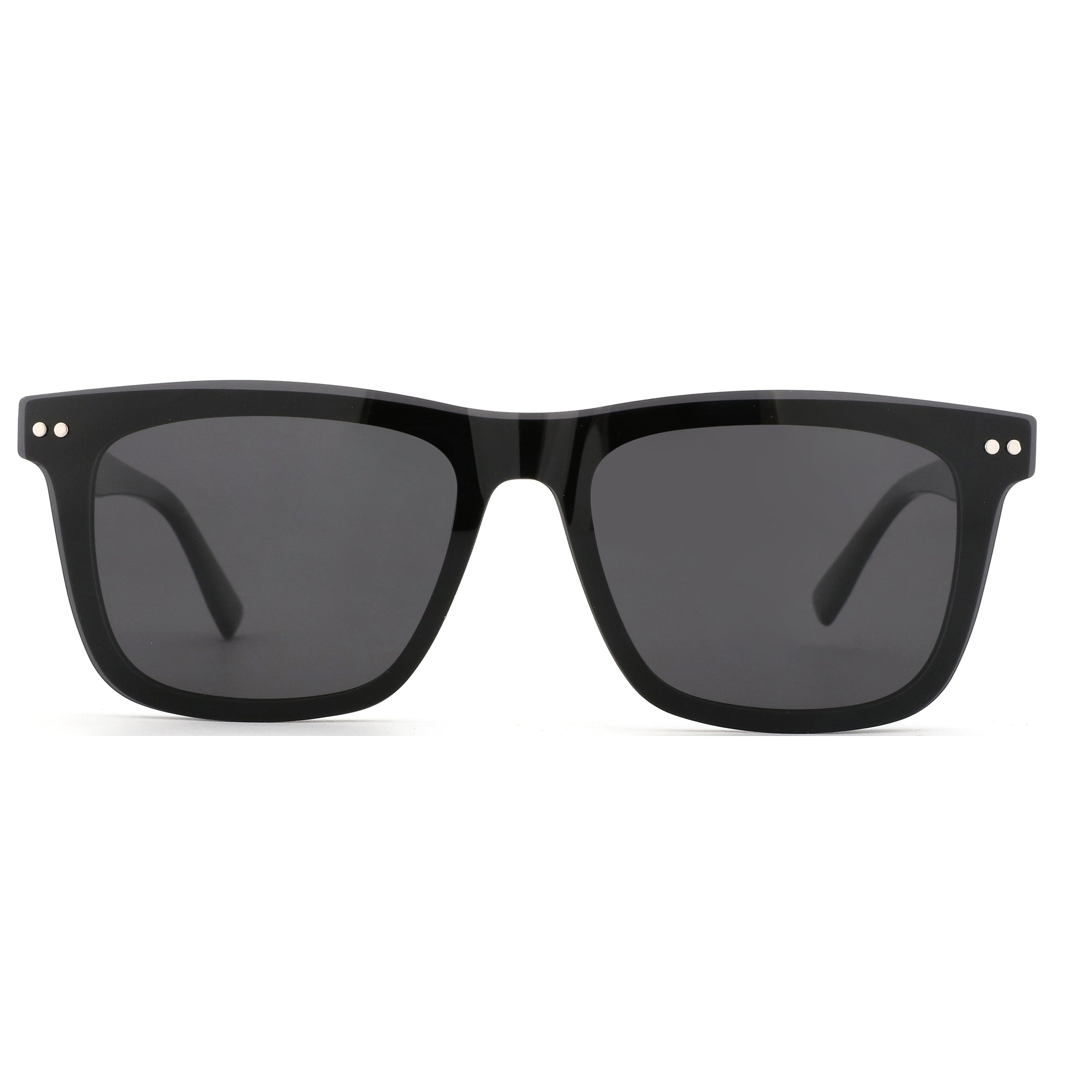 ZENOTTIC Justin black acetate square sunglasses, UV protection, dark lenses, silver rivets.