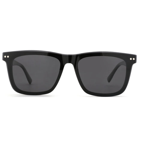 ZENOTTIC Justin black acetate square sunglasses, UV protection, dark lenses, silver rivets.
